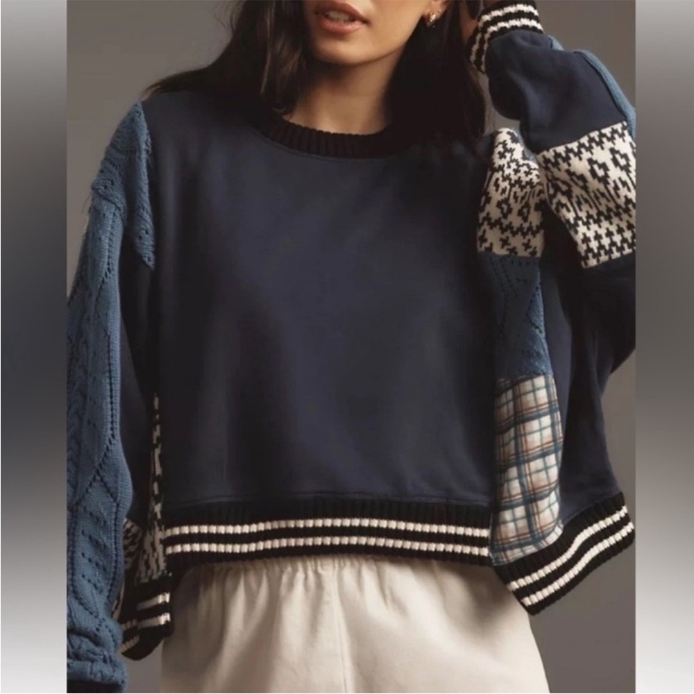 Anthropologie Pilcro Mixed Media Pullover Knit Sleeve Sweatshirt
NWOT